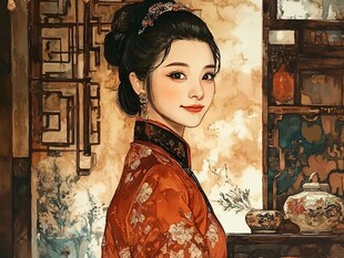 古风佳人着华服展温婉