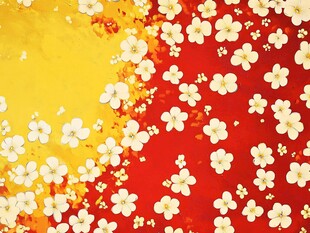 红黄渐变背景上的烂漫小花