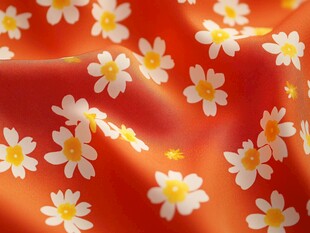 橘底小雏菊印花布料