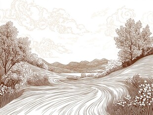 田园风光手绘插画意境美