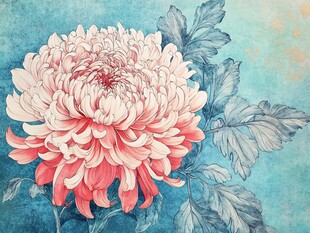 粉白菊花与绿叶的雅致画面