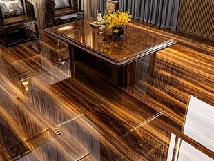 奢华木纹地板与精致茶几