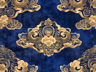 蓝底金色中式传统花纹图案