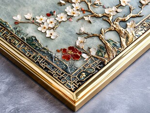 中式金框玉石花卉装饰画