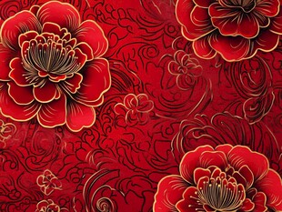 红色牡丹花纹样精美图案