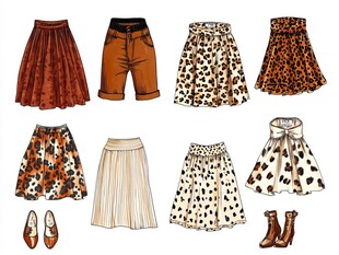 多款时尚裙子与鞋类展示