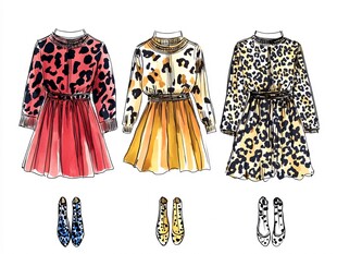 豹纹连衣裙与鞋搭配设计