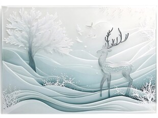 冬日麋鹿雪景梦幻插画