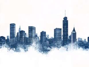 水墨风格城市天际线景观