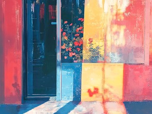 色彩斑斓的门与窗边花卉