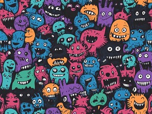 多彩搞怪小怪兽图案背景
