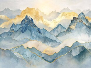 金色山峦水墨风山水画卷