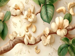 腰果花与枝叶的精致画面