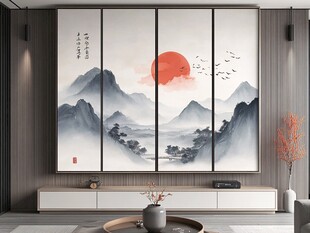 中式山水四联画客厅装饰