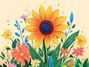 多彩向日葵花卉插画