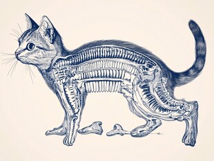 猫咪骨骼解剖艺术插画