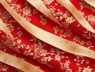 红色花卉纹精美绸缎面料