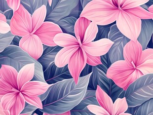 粉色花卉与绿叶精美图案