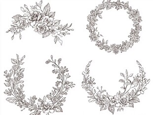 手绘花卉花环装饰图案