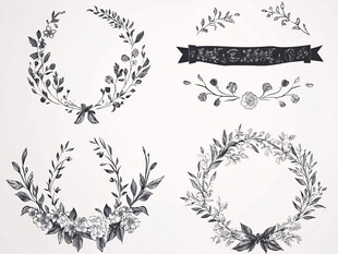 手绘花卉花环装饰图案集