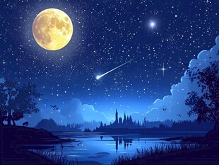 梦幻月夜下的静谧湖景