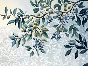 蓝绿橄榄枝装饰艺术插画