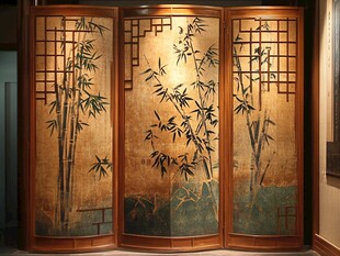中式竹纹屏风古韵雅致
