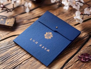 中式蓝色精致纪念证书套