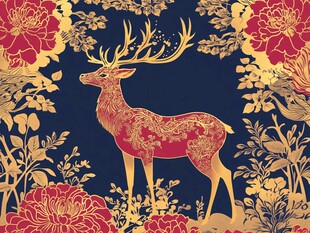 鹿戏繁花间 中式祥瑞图景