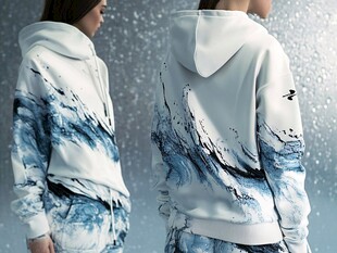 水墨海浪风连帽卫衣展示