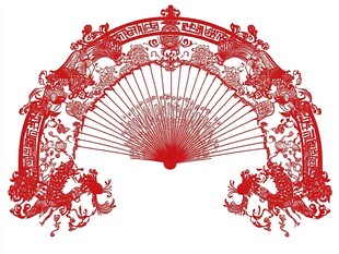 中式古典雕花折扇剪纸图案