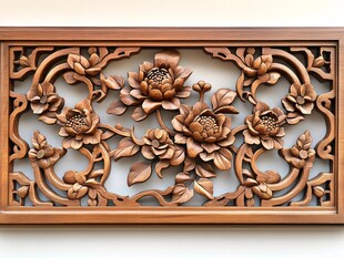 木雕牡丹花卉镂空装饰板