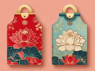 中式莲花图案精美钥匙扣