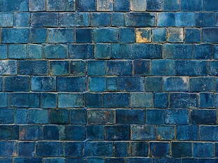 蓝色砖块墙面纹理特写