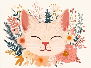 花簇中的微笑猫咪