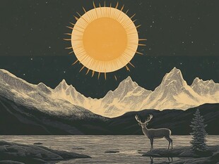 静谧山林间的鹿与落日