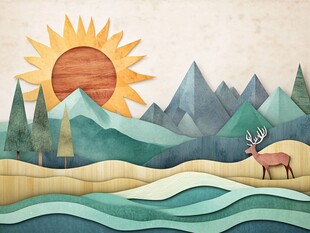 山林间的鹿与绚丽自然风光