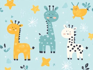 可爱长颈鹿动物卡通插画