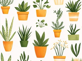盆栽绿植图案 清新自然风