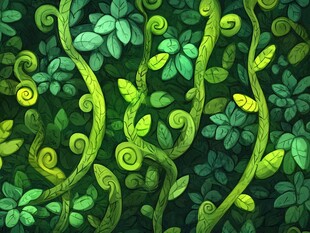 奇幻绿植藤蔓无缝背景图