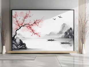 中式水墨山水梅花装饰画
