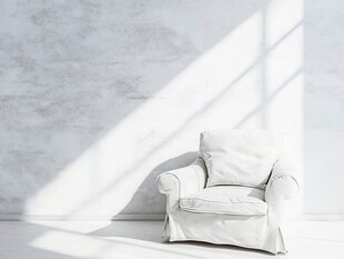 简约白椅 光影下的静谧角落