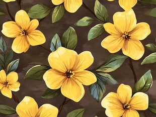 黄色花卉绿叶图案背景