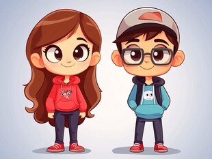 卡通风格的可爱男孩女孩