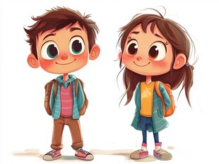 可爱的校园风卡通男孩女孩