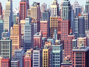 多彩摩天大楼城市景观