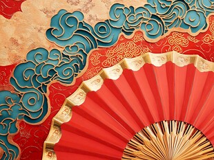 中式折扇与云纹传统图案