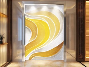 黄色波浪艺术玄关背景墙