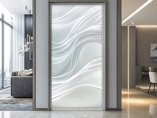 现代简约波浪纹艺术玻璃门