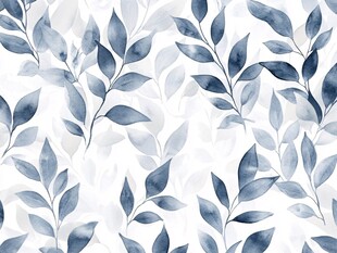 蓝白叶子水彩风无缝图案